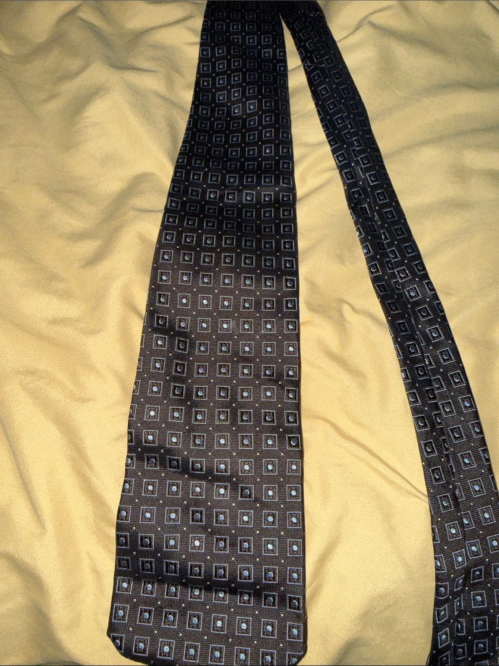Classic Geometric Silk Tie in Dark Brown and Blue Barney’s